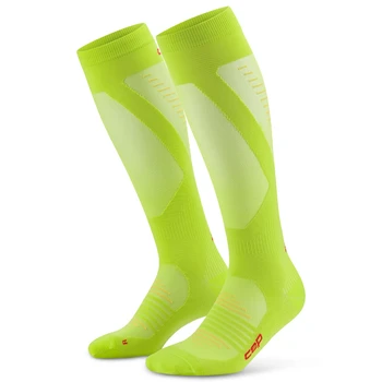 Męskie podkolanówki kompresyjne do biegania PRO Run Ultralight CEP limonkowe
